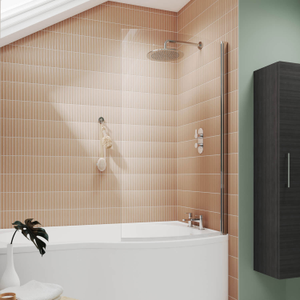 Nuie Curved B Shaped Hinged Bath Screen 1435mm H x 850mm W - 6mm Glass