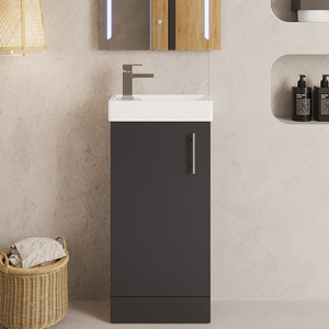 Nuie Vault Floor Standing 1-Door Vanity Unit with Basin 400mm Wide - Anthracite Woodgrain