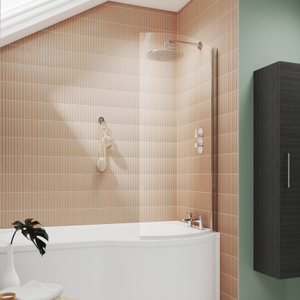 Nuie Curved P-Shaped Hinged Bath Screen 1433mm H x 715mm W - 6mm Glass