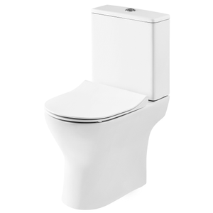 Nuie Freya Rimless Open Back Close Coupled Toilet with Push Button Cistern - Soft Close Seat