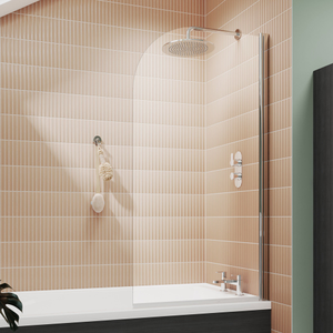 Nuie Pacific Polished Chrome Profile Round Top Hinged Bath Screen 1430mm H x 790mm W - 6mm Glass