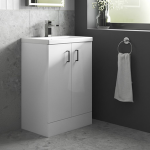 Nuie Arno Compact Floor Standing 2-Door Vanity Unit with Polymarble Basin 500mm Wide - Gloss White