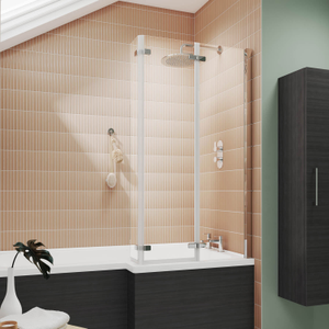 Nuie Pacific L-Shaped Double Hinged Bath Screen 1400mm H x 810mm W - 6mm Glass