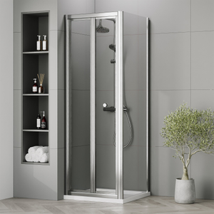 Nuie Rene Bi-Fold Shower Door 1000mm Wide with Polished Chrome Profile - 4mm Glass