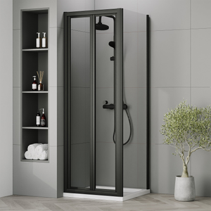 Nuie Rene Bi-Fold Shower Door 760mm Wide with Matt Black Profile - 4mm Glass