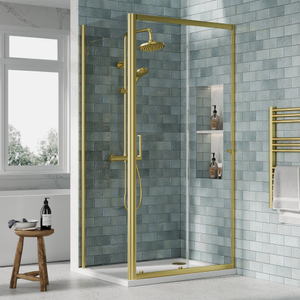 Nuie Rene Sliding Shower Door 1000mm Wide with Brushed Brass Profile - 6mm Glass