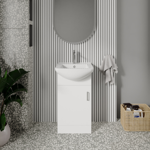 Nuie Mayford Floor Standing 1-Door Vanity Unit with Square Basin 450mm Wide - White