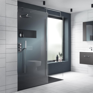 Nuie Wet Room Screen 1850mm High x 700mm Wide with Support Bar 8mm Glass - Chrome