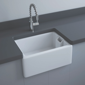 RAK Gourmet 8 Ceramic Belfast Kitchen Sink 1.0 Bowl with Weir Overflow 595mm L x 455mm W - Alpine White