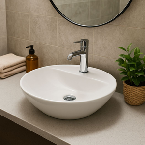 RAK Variant Round Countertop Wash Basin 420mm Wide 1 Tap Hole - Alpine White