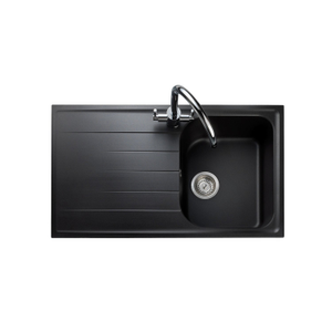 Rangemaster Amethyst 1.0 Bowl Inset Kitchen Sink with Waste Kit 860mm L x 500mm W - Ash Black