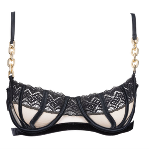 Jewel Second Skin Mesh And Black Lace Balconette Bra Nude Black And Gold (38C)