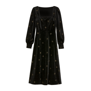 Yumi Black Velvet Midi Dress With Starburst Foil Print (XL)