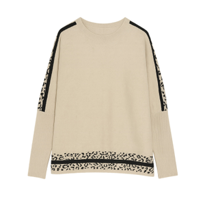 Yumi Oatmeal Leopard Print Border Relaxed Fit Jumper (M/L)