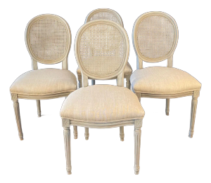 French Louis XVI Style Dining Chairs With Caned Backs -Set of 4