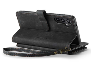 CaseMe Synthetic Leather Wallet Case with Zipper Pocket for Samsung Galaxy A17 - Charcoal