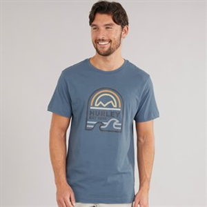 Hurley Mens Graphic T-Shirt Grey/Teal Grey/Navy