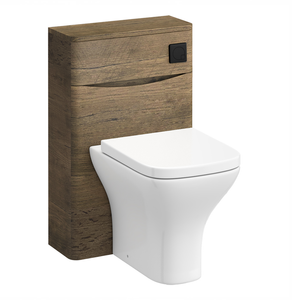 Monza Chestnut 500mm WC Unit with Cistern &amp; Matt Black Flush - Includes Modern Toilet Pan