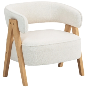 HOMCOM Butaca de Salón Tapizada en Borreguito Acolchada Gruesa Patas de Madera Respaldo Curvado 70x64x71 cm Blanco