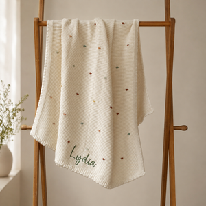 Mabel & Fox - Personalised Knitted Baby Blanket - Multi-Colour Bobble