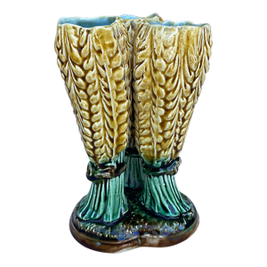 French Majolica Triple Wheat Vase Saint Amand, Circa 1890