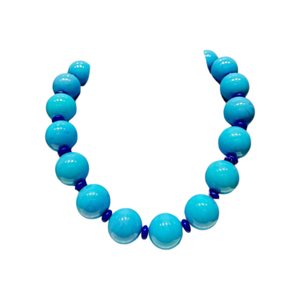 Chunky Turquoise & Blue Bead Necklace (15.5")
