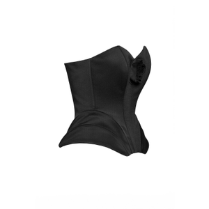 Sculptural Black Corset With Handmade Flower Brooch (S)