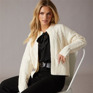 Brave Soul Womens Silken Cardigan Cream/Black
