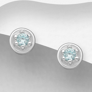 Signature Silver December Blue Topaz CZ Stud Earrings
