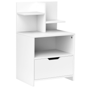 HOMCOM Mesita de Noche Mesilla de Noche Moderna con Cajón y Estantes de Almacenamiento para Salón Dormitorio 45x35x73cm Blanco
