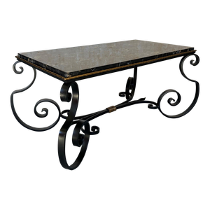 French Scrolled Iron Coffee Table With Marble Top