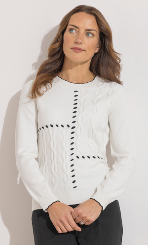 Anna Rose Fine Knitted Jumper - Ivory/Black