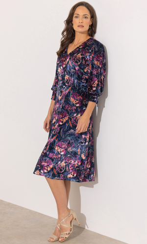 Floral Printed Velour Midaxi Dress - Multi