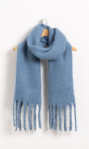 Shimmer Brushed Knit Tassel Scarf - Blue