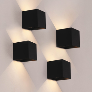 4x USB Rechargeable Wall Lights with Sensor - Wireless - Black - Warm White - 4400 mAh Battery - Up Down Light - Modern - Square - Indoor & Outdoor Use