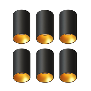 LED Aufbaustrahler Dimmbar - Schwarz / Gold - Rund - 3W - 2700K - 345 Lumen - ø80mm - 6 pack