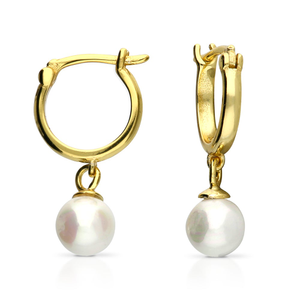 Signature Gold Plated Faux Pearl Dangle Hoop Earrings