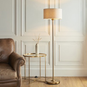 113461 Highclere Single Floor Lamp Brass & Natural Shade