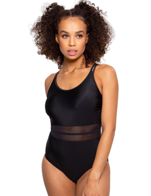 Pour Moi Energy Double Strap Racerback Mesh Swimsuit - Black