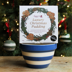 Cornish Blue Pudding Basin with Christmas Pudding