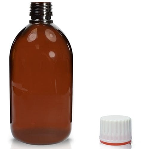 500ml Amber Plastic Medicine Bottle With (Red Band) T/E Cap
