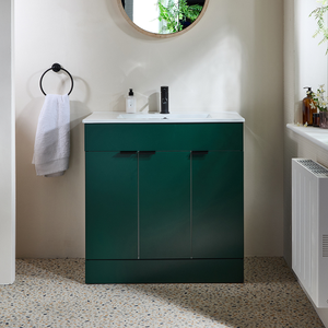 Milano Lurus - Dark Green 810mm Modern Vanity Unit with Basin and Black Finger Pull Handles