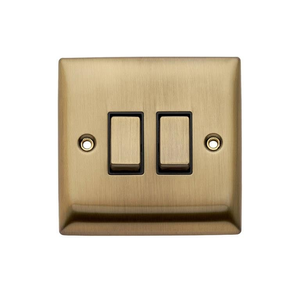 Double Light Switch - 10AX - 2 Gang 2 Way - Antique Brass