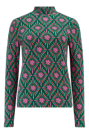 Annika Turtleneck Jersey Top Green Multi, Flower Explosion (L)