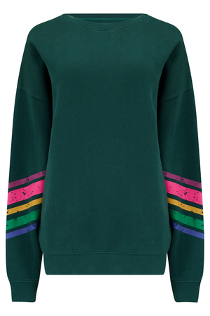 Eadie Relaxed Sweatshirt Dark Green, Sleeve Stripes (XL)