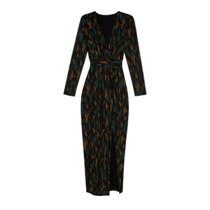 Yumi Black Metallic Sparkle Mesh Wrap Midi Dress (L)
