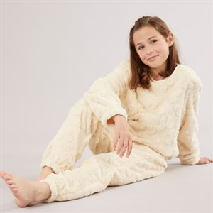 Board Angels Girls Bow Snuggle Fleece Twosie Set Ecru