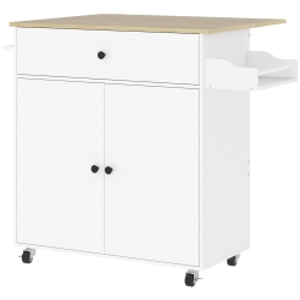 HOMCOM Rolling Kitchen Island with Drop Leaf, Kitchen Storage Cart with Drawer, Spice Rack and Towel Rack, White