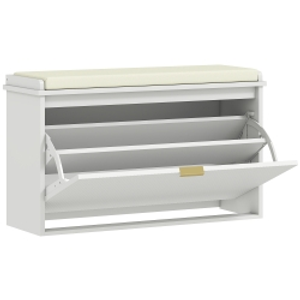 HOMCOM Banco Zapatero con Asiento Acolchado Cajón Abatible y Estante Ajustable para Entrada o Dormitorio 80x26x47,5 cm Blanco