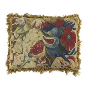 Antique French Aubusson Old Tapestry Floral Pillow 18th or 19th C.